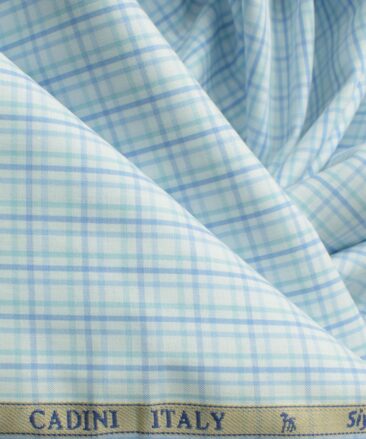 Cadini Men's Giza Blended Cotton Checks 2.25 Meter Unstitched Shirting Fabric (White & Green)