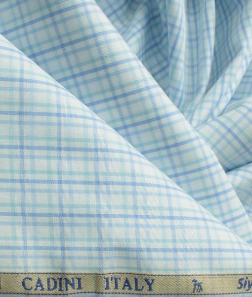 Cadini Men's Giza Blended Cotton Checks 2.25 Meter Unstitched Shirting Fabric (White & Green)