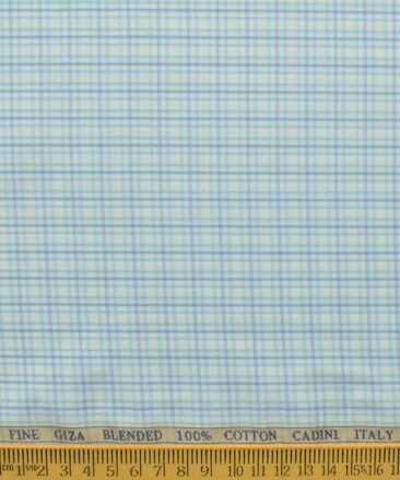 Cadini Men's Giza Blended Cotton Checks 2.25 Meter Unstitched Shirting Fabric (White & Green)