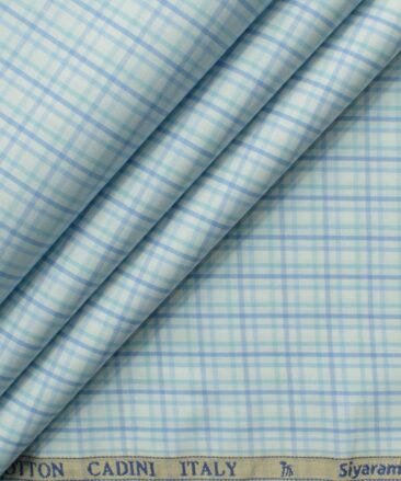 Cadini Men's Giza Blended Cotton Checks 2.25 Meter Unstitched Shirting Fabric (White & Green)