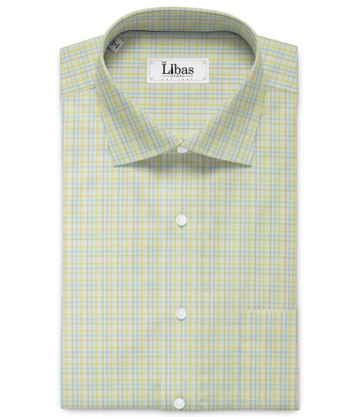 Cadini Men's Giza Blended Cotton Checks 2.25 Meter Unstitched Shirting Fabric (White & Yellow)