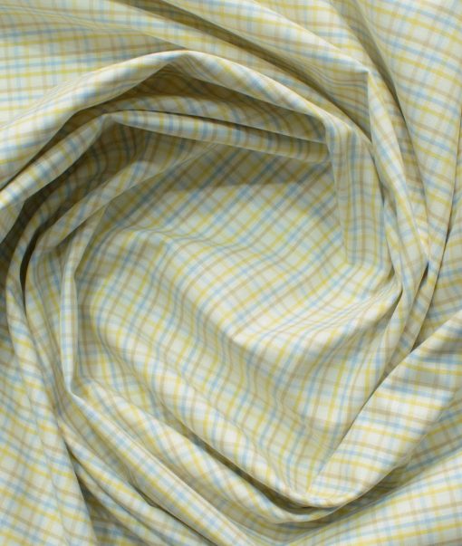 Cadini Men's Giza Blended Cotton Checks 2.25 Meter Unstitched Shirting Fabric (White & Yellow)