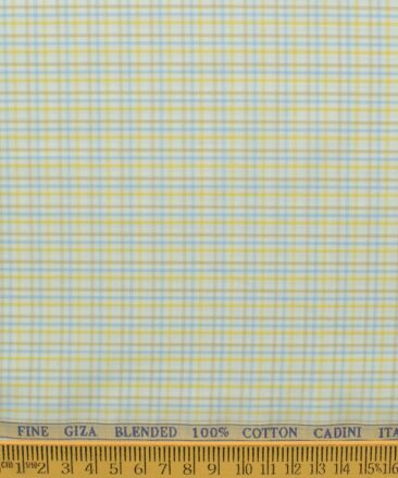 Cadini Men's Giza Blended Cotton Checks 2.25 Meter Unstitched Shirting Fabric (White & Yellow)