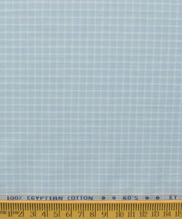 Morarjee Men's Super 60's Egyptian Cotton  Checks 2.25 Meter Unstitched Shirting Fabric (White & Blue)