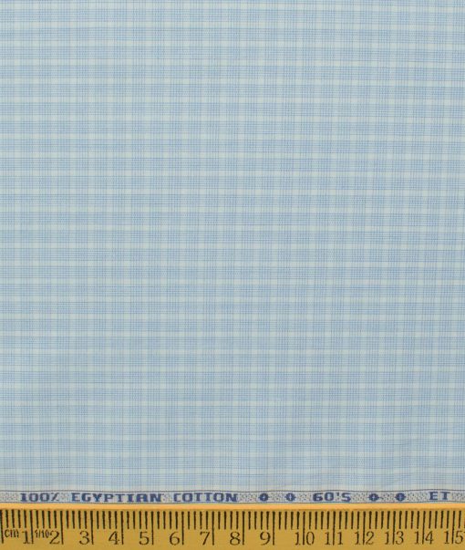 Morarjee Men's Super 60's Egyptian Cotton  Checks 2.25 Meter Unstitched Shirting Fabric (White & Blue)