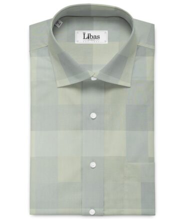 Soktas Men's Giza Cotton Checks 2.25 Meter Unstitched Shirting Fabric (Pistachio & Grey)