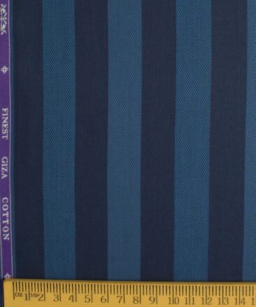 Soktas Men's Giza Cotton Striped 2.25 Meter Unstitched Shirting Fabric (Dark Blue)