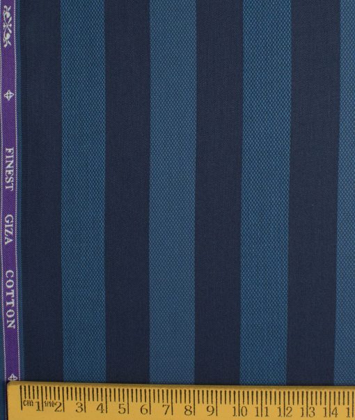 Soktas Men's Giza Cotton Striped 2.25 Meter Unstitched Shirting Fabric (Dark Blue)