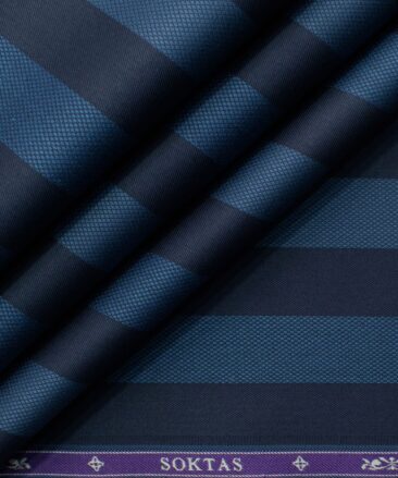 Soktas Men's Giza Cotton Striped 2.25 Meter Unstitched Shirting Fabric (Dark Blue)