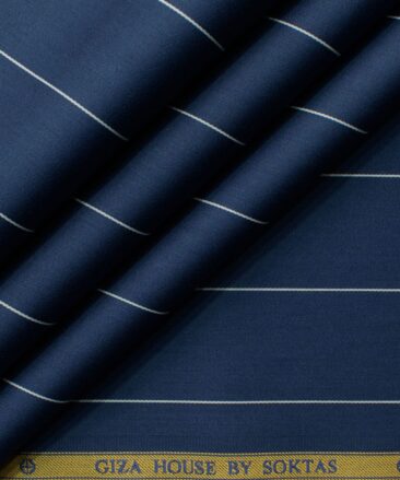 Soktas Men's Giza Cotton Striped 2.25 Meter Unstitched Shirting Fabric (Dark Royal Blue)