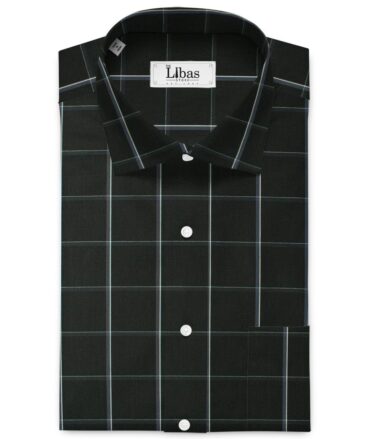 Soktas Men's Cotton Checks 2.25 Meter Unstitched Shirting Fabric (Black & White)