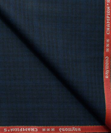 Raymond Men's 10% Wool  Checks 3.75 Meter Unstitched Suiting Fabric (Dark Royal Blue)