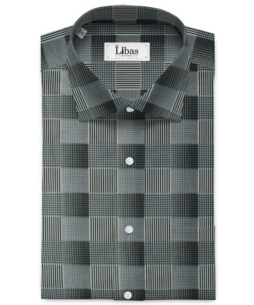 Birla Century Men's Giza Cotton Checks 2.25 Meter Unstitched Shirting Fabric (Grey & Black)