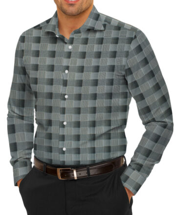 Birla Century Men's Giza Cotton Checks 2.25 Meter Unstitched Shirting Fabric (Grey & Black)