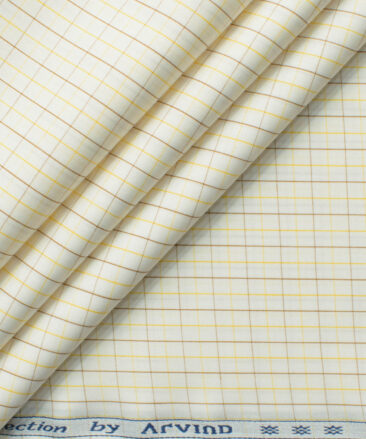 Arvind Men's 60's Premium Cotton Checks 2.25 Meter Unstitched Shirting Fabric (Cream)