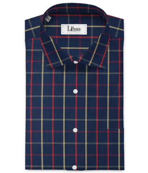 Arvind Men's 60's Premium Cotton Checks 2.25 Meter Unstitched Shirting Fabric (Dark Royal Blue)