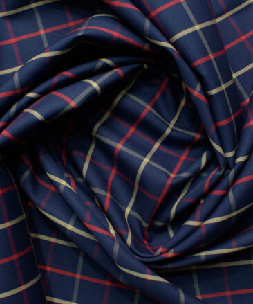 Arvind Men's 60's Premium Cotton Checks 2.25 Meter Unstitched Shirting Fabric (Dark Royal Blue)