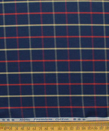 Arvind Men's 60's Premium Cotton Checks 2.25 Meter Unstitched Shirting Fabric (Dark Royal Blue)