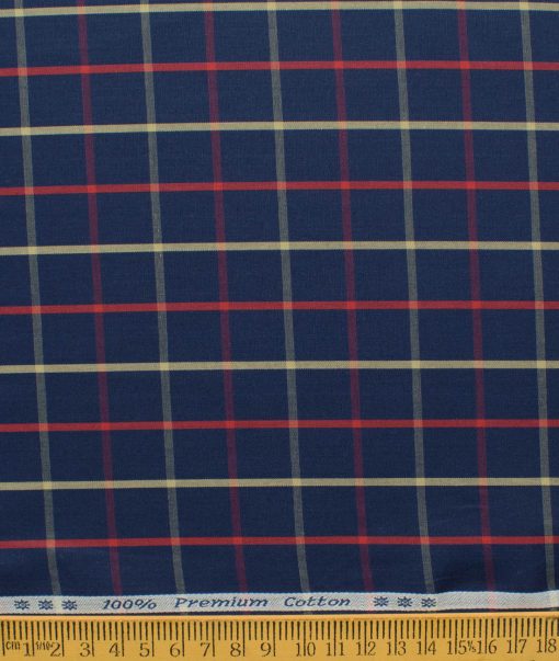 Arvind Men's 60's Premium Cotton Checks 2.25 Meter Unstitched Shirting Fabric (Dark Royal Blue)