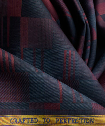 Soktas Men's Egyptian Cotton Self Design 2.25 Meter Unstitched Shirting Fabric (Dark Blue & Red)