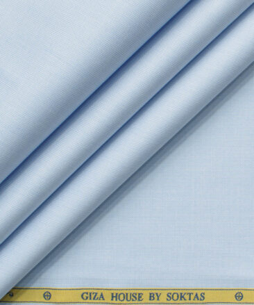 Soktas Men's 120/2 Egyptian Cotton Structured 2.25 Meter Unstitched Shirting Fabric (Sky Blue)