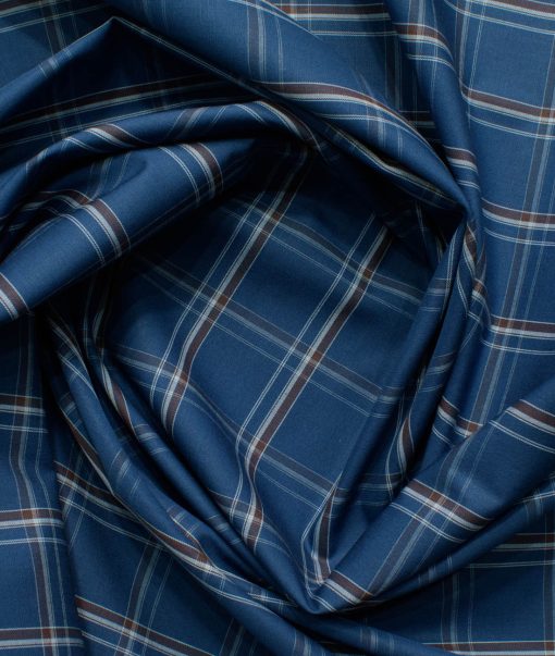 Soktas Men's 100% Cotton Checks 2.25 Meter Unstitched Shirting Fabric (Blue)