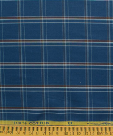 Soktas Men's 100% Cotton Checks 2.25 Meter Unstitched Shirting Fabric (Blue)