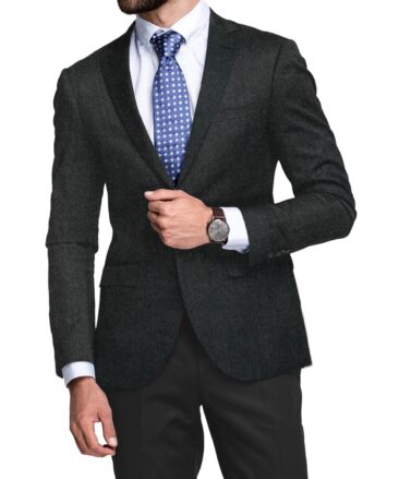 Raymond Men's 52% Merino Wool  Structured  2.20 Meter Unstitched Tweed Jacketing & Blazer Fabric (Blackish Grey)