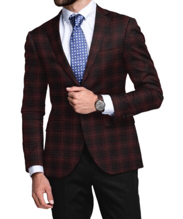 Raymond Men's 100% Merino Wool Checks  2.20 Meter Unstitched Tweed Jacketing & Blazer Fabric (Maroon)