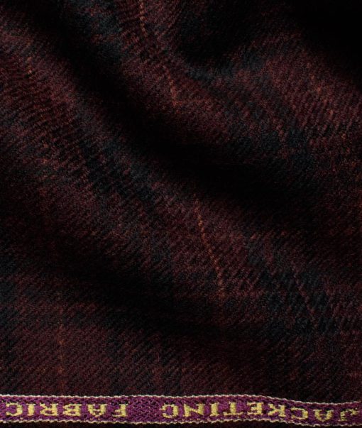 Raymond Men's 100% Merino Wool Checks  2.20 Meter Unstitched Tweed Jacketing & Blazer Fabric (Maroon)