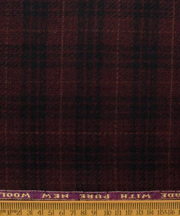 Raymond Men's 100% Merino Wool Checks  2.20 Meter Unstitched Tweed Jacketing & Blazer Fabric (Maroon)