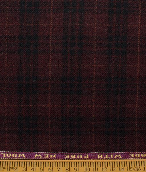 Raymond Men's 100% Merino Wool Checks  2.20 Meter Unstitched Tweed Jacketing & Blazer Fabric (Maroon)