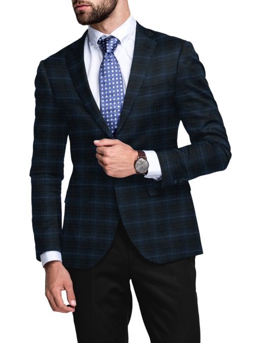 Raymond Men's 100% Merino Wool Checks  2.20 Meter Unstitched Tweed Jacketing & Blazer Fabric (Royal Blue)