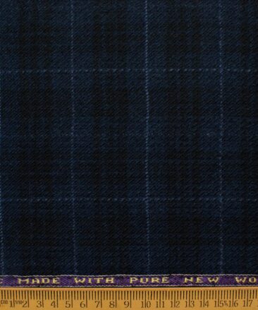 Raymond Men's 100% Merino Wool Checks  2.20 Meter Unstitched Tweed Jacketing & Blazer Fabric (Royal Blue)