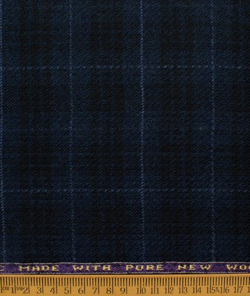 Raymond Men's 100% Merino Wool Checks  2.20 Meter Unstitched Tweed Jacketing & Blazer Fabric (Royal Blue)