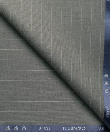 Canetti Men's Terry Rayon  Striped  Unstitched Suiting Fabric (Worsted Grey)