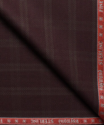 Raymond Men's Polyester Viscose  Checks  Unstitched Suiting Fabric (Wine)