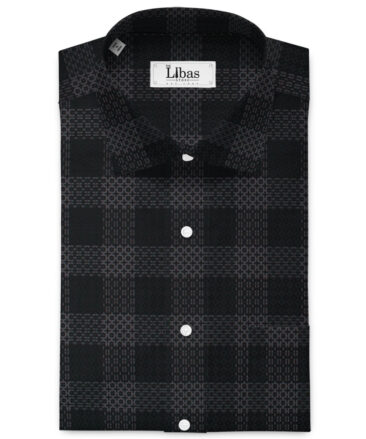 Luthai Men's Supima Cotton Checks  Unstitched Shirting Fabric (Black & Grey)