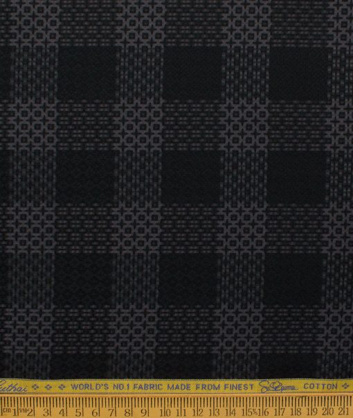 Luthai Men's Supima Cotton Checks  Unstitched Shirting Fabric (Black & Grey)