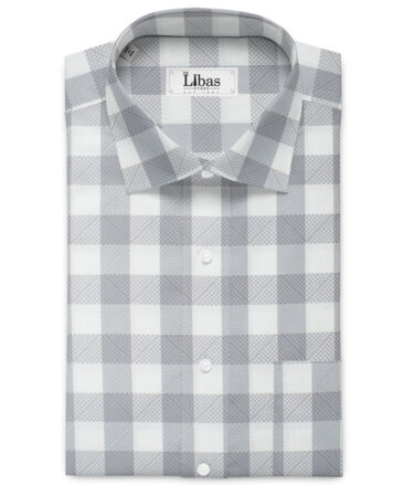 Luthai Men's 2/100's Supima Cotton Checks  Unstitched Shirting Fabric (White & Grey)