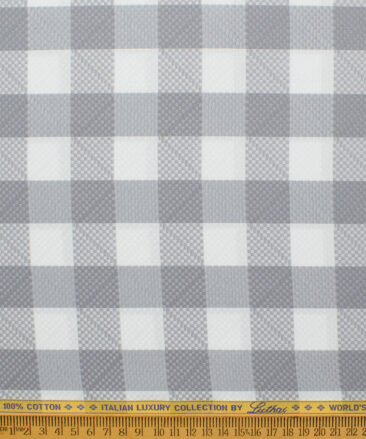 Luthai Men's 2/100's Supima Cotton Checks  Unstitched Shirting Fabric (White & Grey)