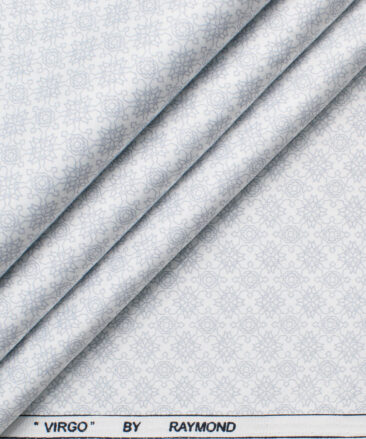 Raymond Men's Cotton Printed  Unstitched Shirting Fabric (White & Grey)