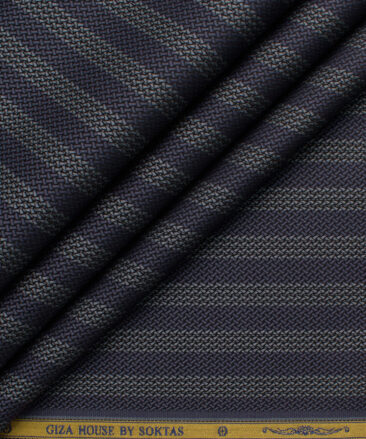 Soktas Men's 80's Giza Cotton Striped  Unstitched Shirting Fabric (Dark Blueish Grey)