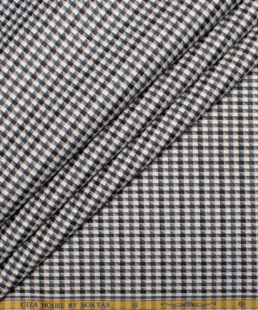 Soktas Men's 100/2 Giza Cotton Checks  Unstitched Shirting Fabric (White & Black)