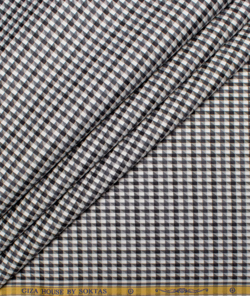 Soktas Men's 100/2 Giza Cotton Checks  Unstitched Shirting Fabric (White & Black)