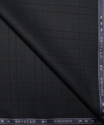 Raymond Men's Polyester Viscose  Checks  Unstitched Suiting Fabric (Dark Navy Blue)