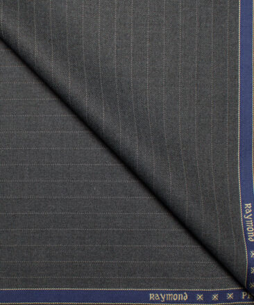 Raymond Men's Polyester Viscose  Striped  Unstitched Suiting Fabric (Worsted Grey)