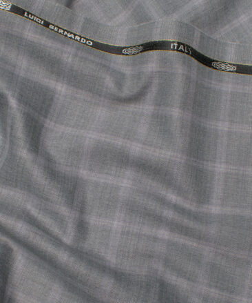 Luigi Bernardo Italy Men's 35% Wool Super 120's Checks  Unstitched Suiting Fabric (Light Grey).