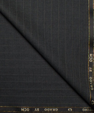 OCM Men's 35% Wool Super 90's Striped  Unstitched Suiting Fabric (Dark Grey).