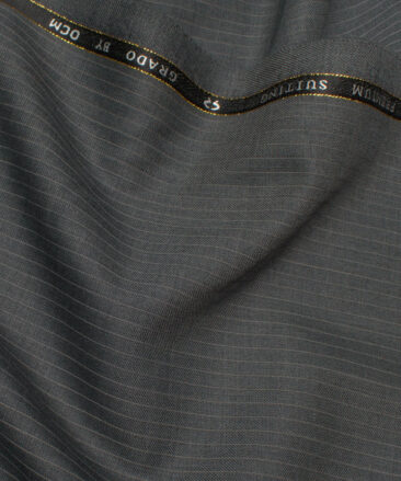 OCM Men's 35% Wool Super 90's Striped  Unstitched Suiting Fabric (Grey).